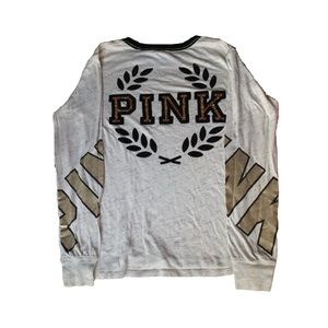 Victoria’s Secret Pink Grey Long-Sleeve W Gold Lettering & Glitter on Back